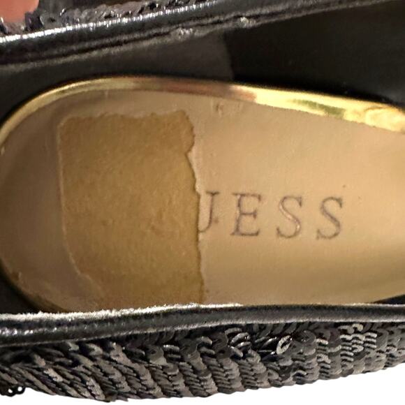 Guess UREEKALY Black Sequins Gold Heel Leopard Platform Heels Size 6.5 M - Picture 10 of 11